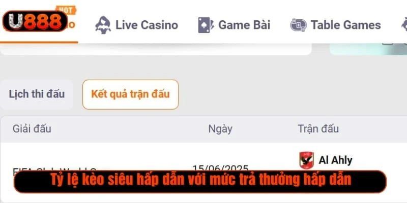 Tỷ lệ kèo siêu hấp dẫn với mức trả thưởng hấp dẫn